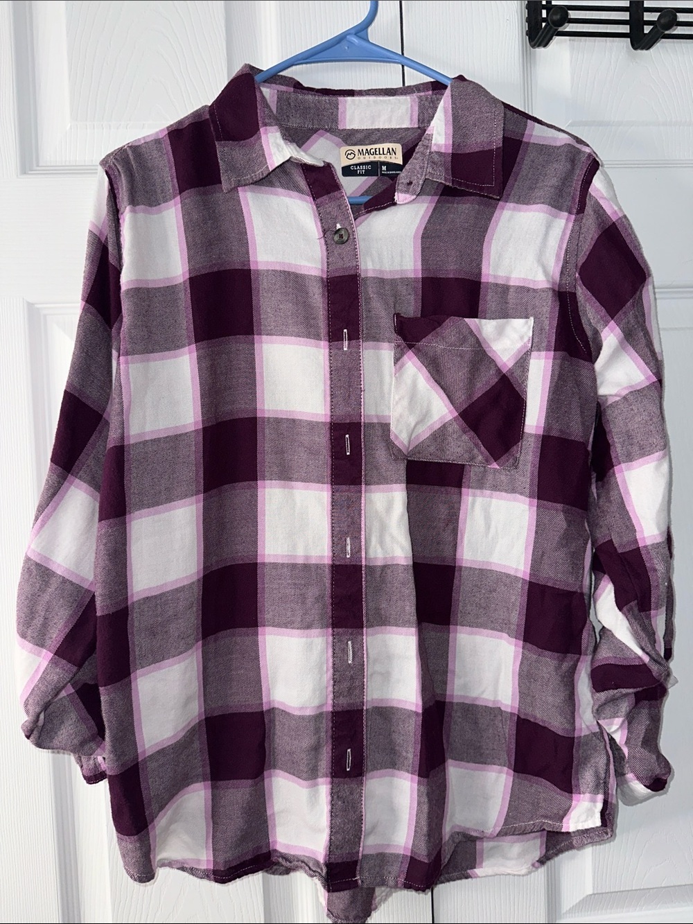Magellan Outdoors Purple White Plaid Button-Down Shirt